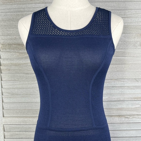 CYNTHIA ROWLEY Sleeveless Midi Dress Stretch Knit w Cutout Details Navy-XS - Picture 2 of 4